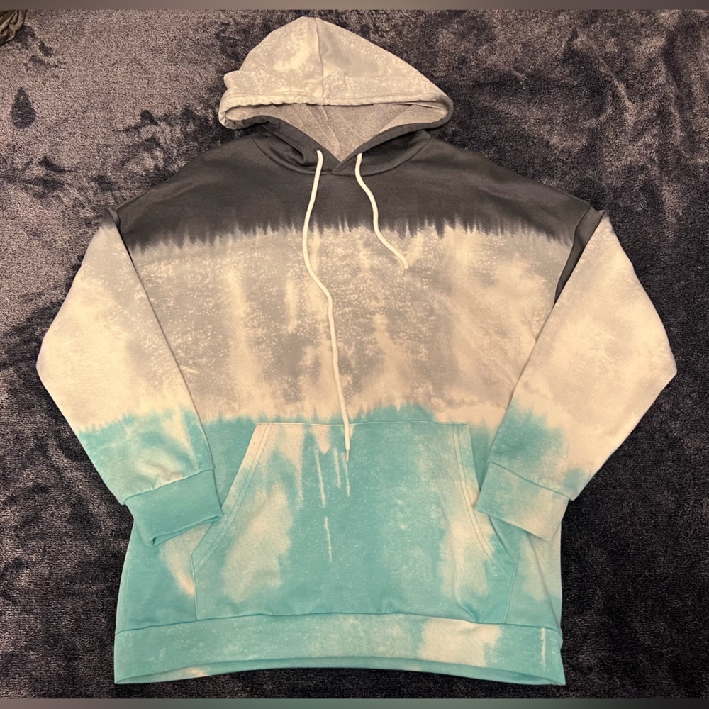 Gradient Gray, Blue, And White Tye Dye Hoodie